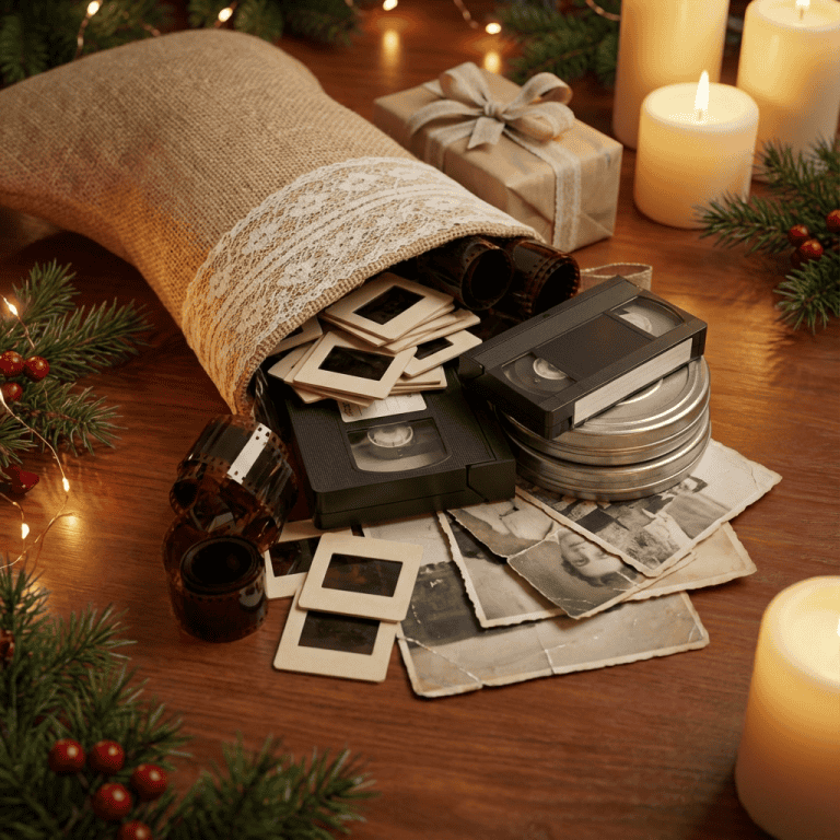 Vintage photo and film memories at Christmas.